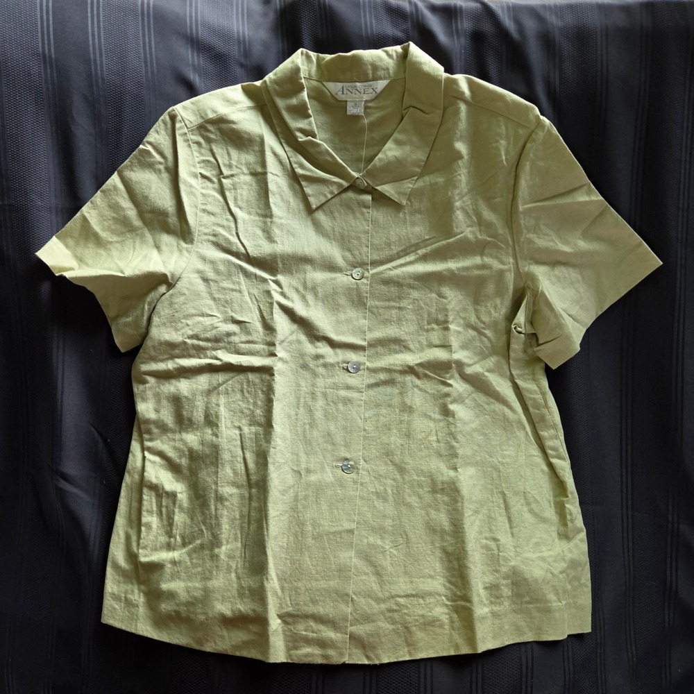 Casual Corner Annex Button Up Shirt Womens 16 Green NWT Linen Blend A296A